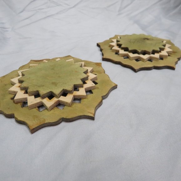 Handmade Wood Layered Coasters / Wall Hangings - 5 1/2" round, Set of 2 - Picture 3 of 3